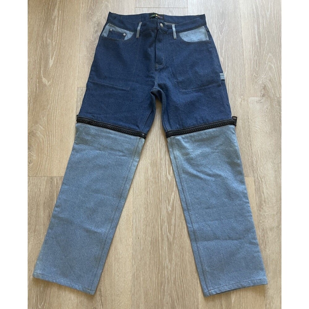 TEDDY FRESH Pants Lag Zip Off Denim Pants Unisex Size 32 Relaxed Fit Jeans NWT